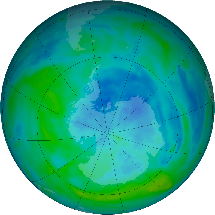 Antarctic ozone map for 20 March 1990